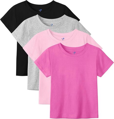 YERIOK 4 Pack Girls Shirts Toddler Short Sleeve Shirt Girls T Shirts Soft Cotton Tshirts Basic Tees Kids Summer Tops T-Shirts in Saudi Arabia