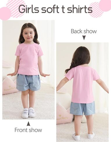 YERIOK 4 Pack Girls Shirts Toddler Short Sleeve Shirt Girls T Shirts Soft Cotton Tshirts Basic Tees Kids Summer Tops T-Shirts in Saudi Arabia