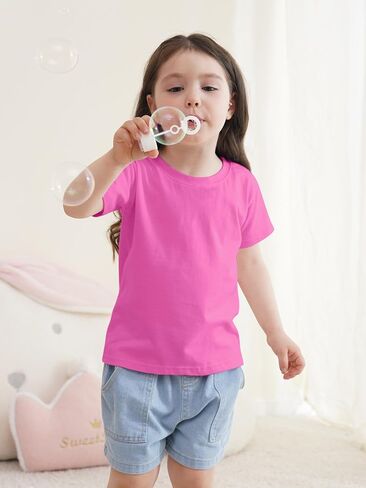 YERIOK 4 Pack Girls Shirts Toddler Short Sleeve Shirt Girls T Shirts Soft Cotton Tshirts Basic Tees Kids Summer Tops T-Shirts in Saudi Arabia
