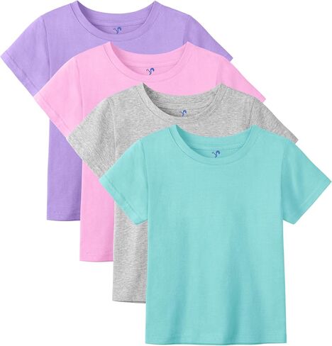 YERIOK 4 Pack Girls Shirts Toddler Short Sleeve Shirt Girls T Shirts Soft Cotton Tshirts Basic Tees Kids Summer Tops T-Shirts in Saudi Arabia