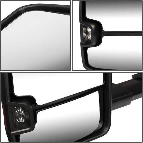 DNA Motoring TWM-015-T888-BK-SM زوج مرايا سحب متوافقة مع 03-06 سيلفرادو/سوبربان/أفالانش/تاهو/سييرا/يوكون/إسكاليد تعمل بالطاقة تلسكوبية ساخنة المرايا مع إشارة بدوره in Saudi Arabia
