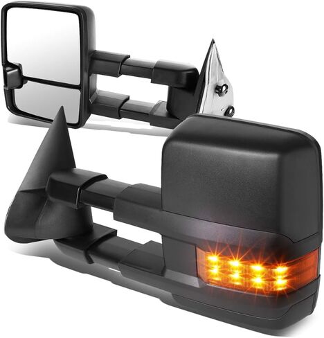 DNA Motoring TWM-015-T888-BK-SM زوج مرايا سحب متوافقة مع 03-06 سيلفرادو/سوبربان/أفالانش/تاهو/سييرا/يوكون/إسكاليد تعمل بالطاقة تلسكوبية ساخنة المرايا مع إشارة بدوره in Saudi Arabia