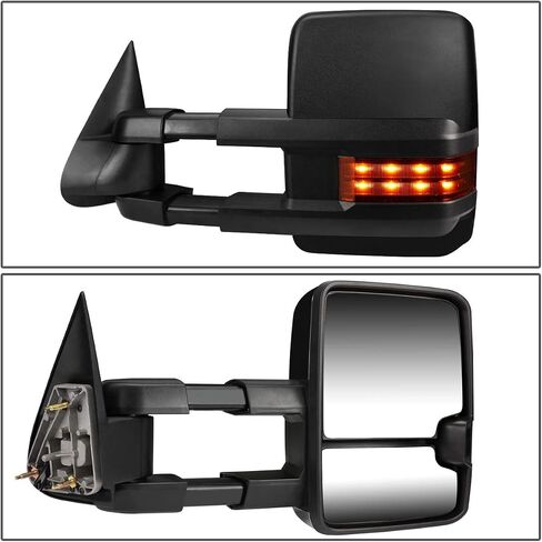 DNA Motoring TWM-015-T888-BK-SM زوج مرايا سحب متوافقة مع 03-06 سيلفرادو/سوبربان/أفالانش/تاهو/سييرا/يوكون/إسكاليد تعمل بالطاقة تلسكوبية ساخنة المرايا مع إشارة بدوره in Saudi Arabia