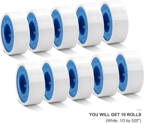 HAUTMEC 10 Rolls Teflon Tape, PTFE Sealant Tape for Plumbers Plumbing(White, 1/2 by 520"), Thread Seal Tape, for Home Shower Head, Water Pipe Sealing HT0123-ST in Saudi Arabia