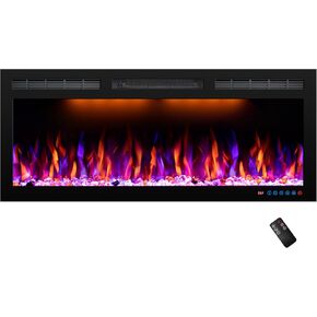 مدفأة Dreamflame الكهربائية الحديثة مقاس 50 بوصة، مدفأة كهربائية مثبتة على الحائط، تأثير لهب واقعي وتسخين سريع مع ضوضاء منخفضة، ترموستات ومؤقت، 750 وات/1500 وات، أسود in Kuwait