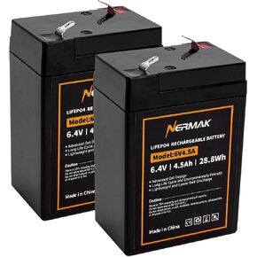 NERMAK 6V 4.5Ah Lithium LiFePO4 Battery 2 Pack, 2000+ Cycles Rechargeable Lithium Iron Phosphate Battery for Emergency Light, Game Feeder, Kids Ride On Car and More with BMS (F1 Terminals) in Kuwait