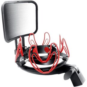 SUUNTOK Microphone Shock Mount with Pop Filter Universal Shock Stand for Microphones Size at 21-62mm Anti-Vibration Mic Holder Clip Compatible with AT2020 MXL 990 770 Rode NT1-A Neumann 103(Red) in Saudi Arabia