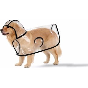 Transparent Dog Raincoat, Clear PVC Waterproof Cape with Hood and Hidden Leash Hole, Adjustable Double Snap Buttons for Small Medium Dogs (M) in Kuwait