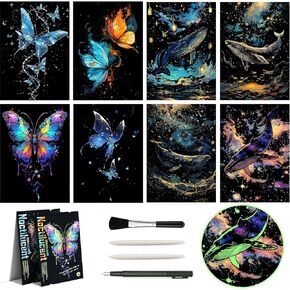 8-Sheet Glow in the Dark Scratch Art for Adults & Teens, A4 Rainbow Animals in Kuwait
