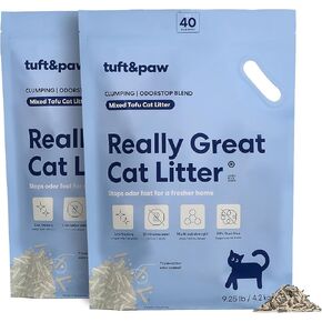 Tuft & Paw Really Great Cat Litter, Ultra Low Tracking Tofu Cat Litter, Clumping, Flushable, Odor Control, Dust-Free, Unscented - 9.25lbs x 2Bags (Charcoal) in Saudi Arabia