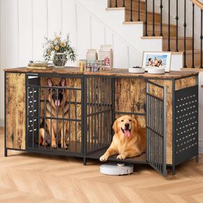 63" Large Dog Crate Furniture for 2 Dogs – Extra Sturdy XXL Metal & Wooden Medium Double Dog Cage with Removable Divider, Dual Doors – Indoor/Outdoor Kennel for Large Breeds in Kuwait