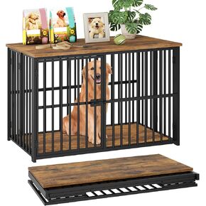 YATINEY Foldable Dog Crate Furniture, 37.4" Dog Kennel for Medium Dogs, No Assembly, Collapsible Dog Crate, Indoor Dog Cage End Table, with Secure Lock, for Living Room, Hallway, Bedroom, DC12BR in Kuwait