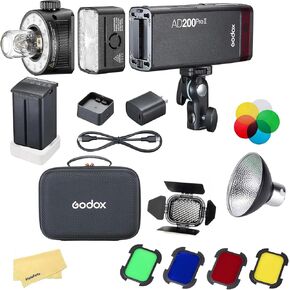 GODOX AD200 Pro AD200Pro with BD-07 Barn Door Honeycomb Grid 4 Color Filter Kit, 200W 2.4G Flash Strobe, 1/8000 HSS, 500 Full Power Flashes, 0.01-2.1s Recycling, 2900mAh Battery in Kuwait
