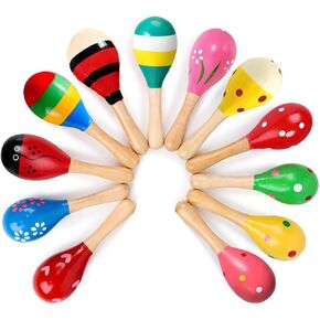 Mydio 12 Pack 4.5" Wooden Fiesta Maracas Assorted Color and Design,Pack of 12 in Saudi Arabia