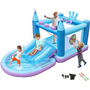 Outdoor Inflatable Water Park for Kids, PVC Water Slide Bounce House, Basketball Hoop, Ball Pit, Rings, Target Game, Jumping Castle with Blower in Saudi Arabia