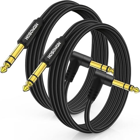 HOSONGIN Guitar Cable 15 feet 2 Pack - 1/4 Inch Electric Instrument Cable Bass AMP Cord for Electric Guitar, Bass Guitar, Electric Mandolin, Pro Audio - Black Nylon Braided, 24K Gold Plated Plug in Kuwait