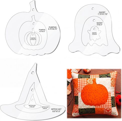 Kigley 3 Set Halloween Acrylic Quilting Template Ruler Pumpkin, Ghost, Witch Hat Template Patchwork Quilt Supplies for Use with 10'' Precut Fabric Squares Cutting Patterns Sewing Blanket Cloth DIY in Kuwait