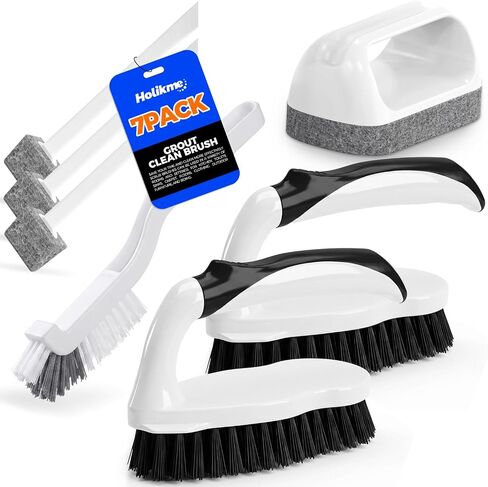 Holikme 7 Pack Deep Cleaning Brush Set, Scrub Brush, Grout Brush, Pool Brush, Scrub Pads with Scraper Tip Scouring Pads, for Pool Walls, Bathroom, Floor, Tub, Shower and Kitchen Surface (Black) in Kuwait
