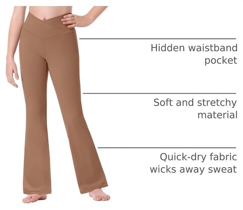 Ewedoos Flare Leggings for Girls Yoga Pants Bootcut with Pockets Crossover Flare Yoga Pants Bell Bottoms Athletic Pants in Kuwait