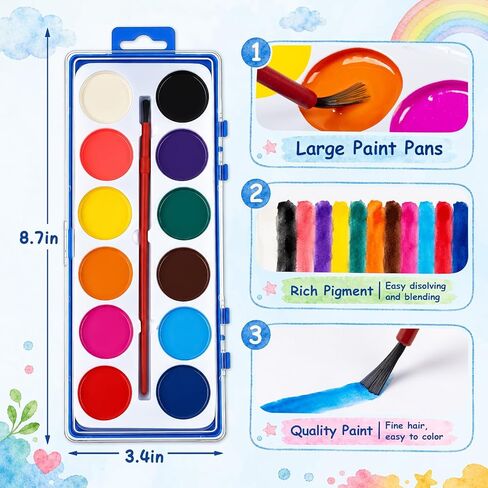 36 Pack Watercolor Paint Set, 12 Colors Water Paint Bulk for Kids in Kuwait