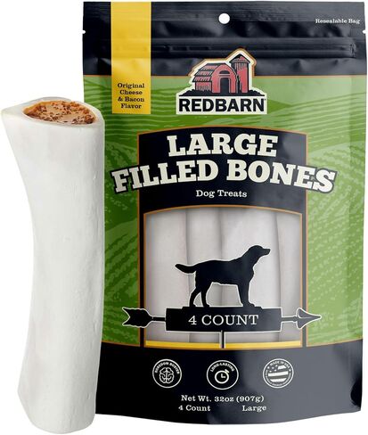 Redbarn Large Filled Bones Premium Dog Chew Cheese n' Bacon Flavor, 4 Count in Saudi Arabia