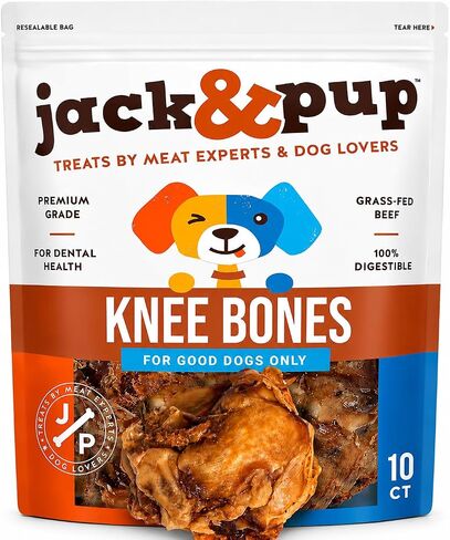 Jack&Pup Beef Bones, Knee Cap for Dogs, Long Lasting Natural Dog Bones, Beef Bone Knee Caps for Large Dogs. (2 Pack) in Saudi Arabia