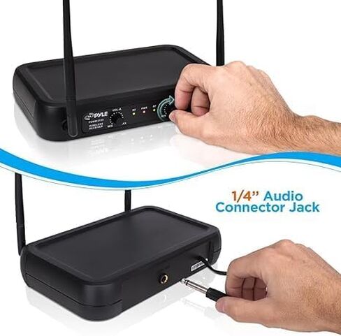 نظام ميكروفون قناة بايل - مجموعة لاسلكية ثابتة مزدوجة التردد VHF مع 2 ميكروفونات إرسال ديناميكي محمولة، قاعدة استقبال للPA، الكاريوكي، حفلة دي جي (PDWM2135)، أسود in Kuwait