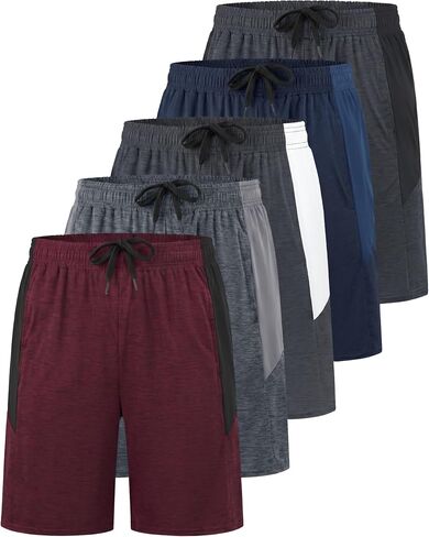 Real Essentials 5-Pack Youth Dry-Fit Active Athletic Basketball Gym Shorts with Pockets Boys & Girls in Kuwait