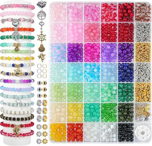1425Pcs Glass Beads for Jewelry Making, 36 Colors Bracelet Making kit in Kuwait