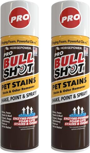 Bull Shot Pet Stains Pro AS SEEN ON TV Urine & Odor Emulsifier, Enzyme-Powered Professional Strength Foam for Urine, Feces, Vomit, Odors, Dirt On Carpet, Area Rugs, Upholstery, Old Stains 2PK in Kuwait