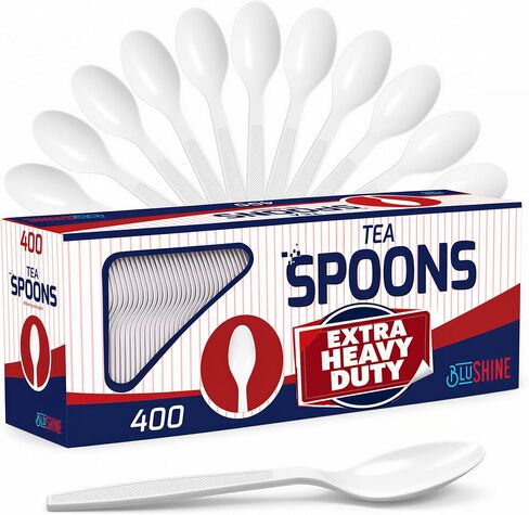 BluShine 400 Pack Extra Heavyweight Disposable White Plastic Forks - Heavy Duty White Cutlery-Utensils, Parties, Dinners, Catering Services, Family Gatherings in Kuwait