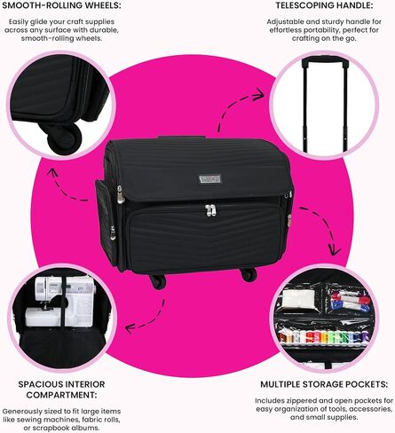 Everything Mary XL Rolling Sewing Machine Case – Black Craft Bag with 4 Wheels – Portable Organizer in Saudi Arabia