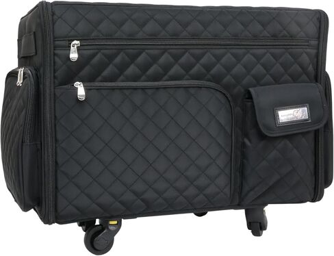 Everything Mary XL Flat-Top Rolling Sewing Machine Case – Black Quilted Craft Bag with Wheels – Portable Storage Organizer for Sewing, Scrapbooking & Craft Supplies in Saudi Arabia