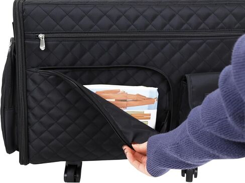Everything Mary XL Flat-Top Rolling Sewing Machine Case – Black Quilted Craft Bag with Wheels – Portable Storage Organizer for Sewing, Scrapbooking & Craft Supplies in Saudi Arabia