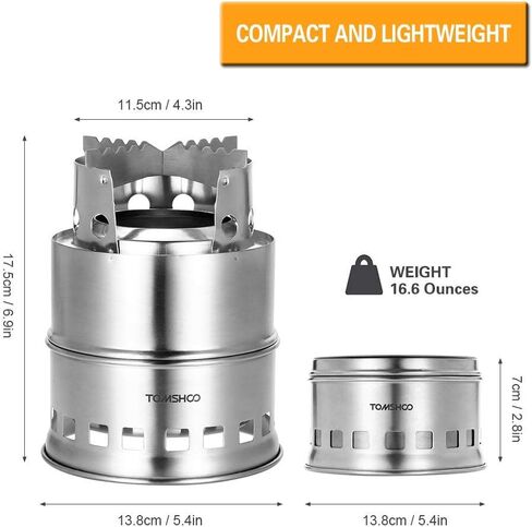 TOMSHOO Portable Folding Windproof Wood Burning Stove Compact Stainless Steel Alcohol Stove Outdoor Camping Hiking Backpacking Picnic BBQ in Kuwait