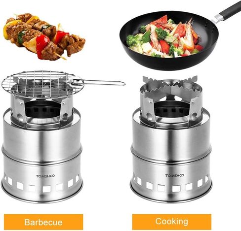 TOMSHOO Portable Folding Windproof Wood Burning Stove Compact Stainless Steel Alcohol Stove Outdoor Camping Hiking Backpacking Picnic BBQ in Kuwait
