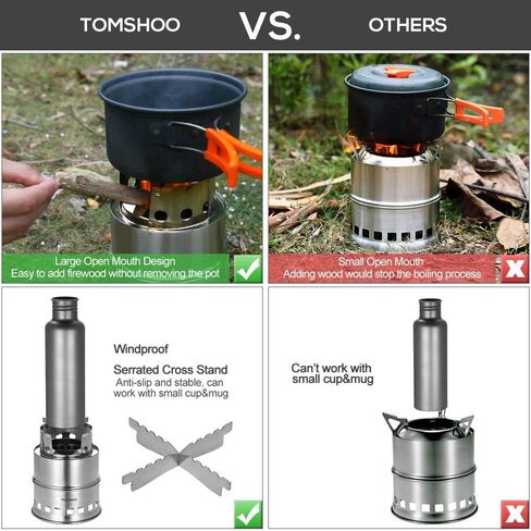TOMSHOO Portable Folding Windproof Wood Burning Stove Compact Stainless Steel Alcohol Stove Outdoor Camping Hiking Backpacking Picnic BBQ in Kuwait