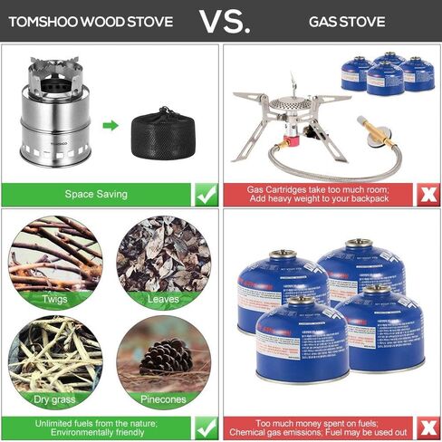 TOMSHOO Portable Folding Windproof Wood Burning Stove Compact Stainless Steel Alcohol Stove Outdoor Camping Hiking Backpacking Picnic BBQ in Kuwait