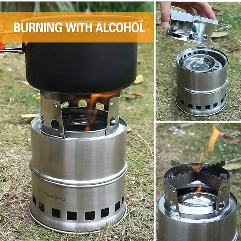 TOMSHOO Portable Folding Windproof Wood Burning Stove Compact Stainless Steel Alcohol Stove Outdoor Camping Hiking Backpacking Picnic BBQ in Kuwait