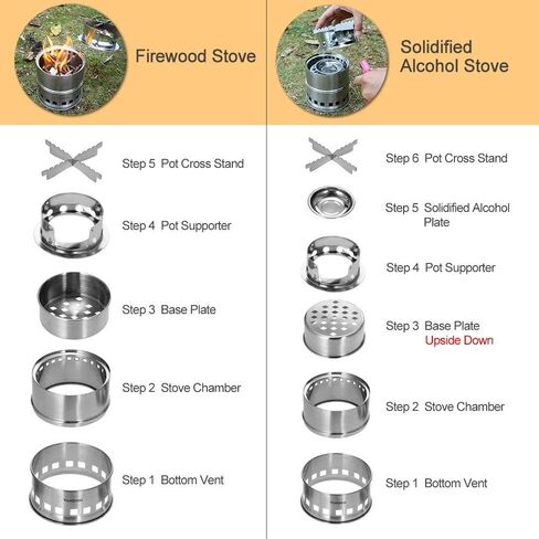 TOMSHOO Portable Folding Windproof Wood Burning Stove Compact Stainless Steel Alcohol Stove Outdoor Camping Hiking Backpacking Picnic BBQ in Kuwait