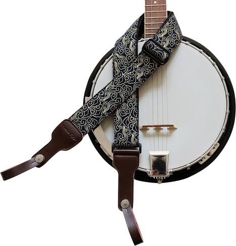 تصميم MUSIC FIRST الأصلي، عرض 2 بوصة (5 سم)، قماش مصبوغ على الطراز الريفي الكلاسيكي وحزام بانجو فاخر من الجلد الطبيعي، مع قطعتين من خزانة حزام MUSIC FIRST الجلدي. (النمط الريفي الكلاسيكي) in Kuwait