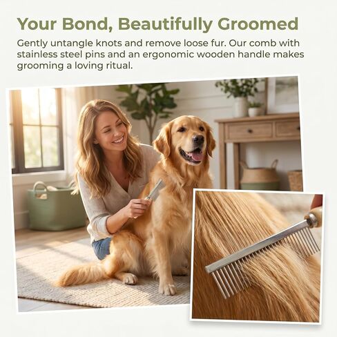 Pet Grooming Comb for Long Haired Cats and Dogs with Wooden Handle in Saudi Arabia