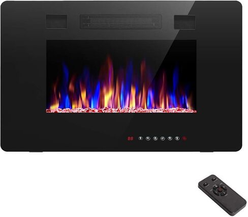 R.W.FLAME 42IN غائر ومثبت على الحائط، أنحف مدفأة، ضوضاء منخفضة، مناسب لمسمار 2 × 6 و2 × 4، جهاز تحكم عن بعد مع مؤقت، شاشة تعمل باللمس، لون وسرعة لهب قابلة للتعديل in Kuwait