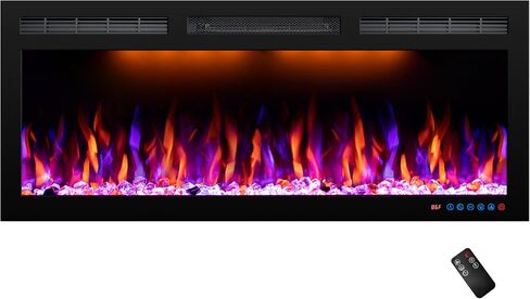 40inch Electric Fireplace, Recessed& Wall Mounted Fireplace Heater with Larger Screen, Colorful Flame Warm and Decorate Home with Remote Control, 750W/1500W, Black in Kuwait