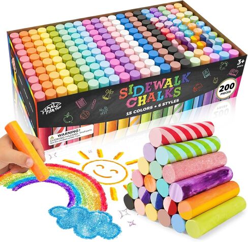 200PCS Sidewalk Chalks for Kids, 6 Styles in 15 Colors Jumbo Chalk Bulk in Saudi Arabia