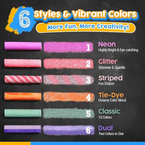 200PCS Sidewalk Chalks for Kids, 6 Styles in 15 Colors Jumbo Chalk Bulk in Saudi Arabia