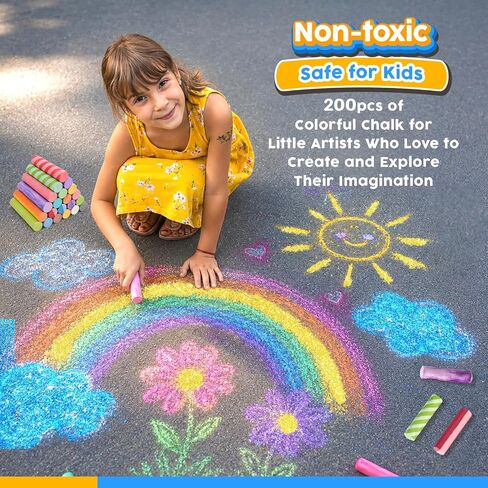200PCS Sidewalk Chalks for Kids, 6 Styles in 15 Colors Jumbo Chalk Bulk in Saudi Arabia