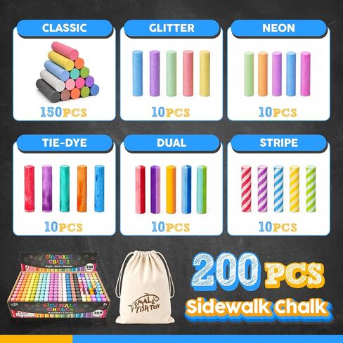 200PCS Sidewalk Chalks for Kids, 6 Styles in 15 Colors Jumbo Chalk Bulk in Saudi Arabia