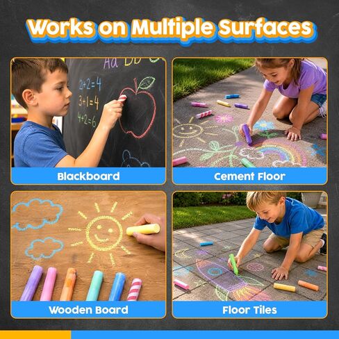 200PCS Sidewalk Chalks for Kids, 6 Styles in 15 Colors Jumbo Chalk Bulk in Saudi Arabia