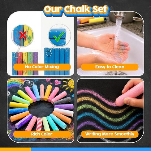 200PCS Sidewalk Chalks for Kids, 6 Styles in 15 Colors Jumbo Chalk Bulk in Saudi Arabia